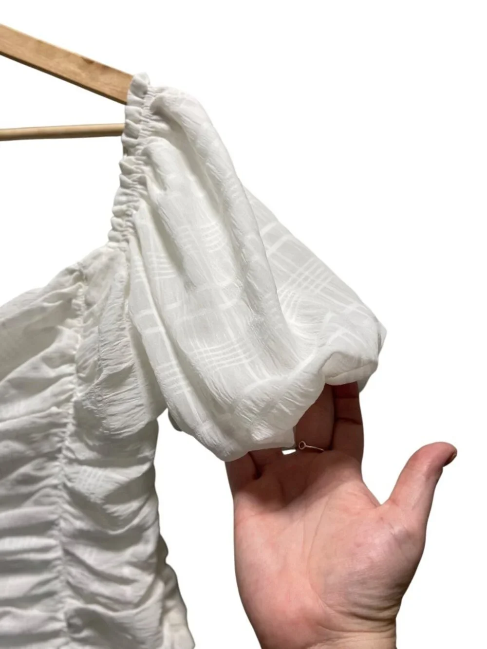 ASTR the Label Ruched Puff Sleeve Blouse White Size L Romantic Coquette Fairy